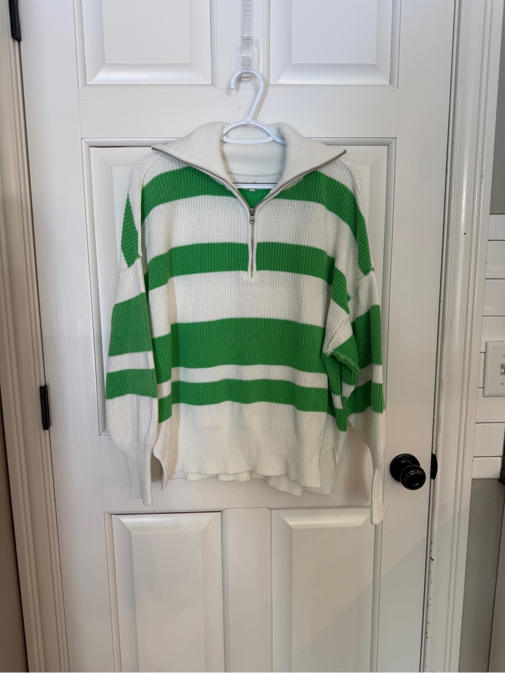 Aerie Green & White Striped Quarter Zip Cotton Sweater Size Small 55431 - Picture 3 of 11
